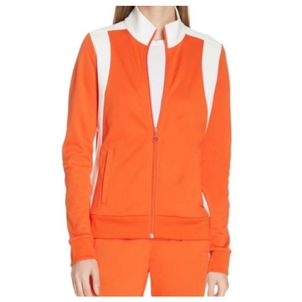 Tory Burch Sport Orange and White Knit Track Jacket Size S
